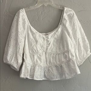 A New Day White Puff Sleeve Ruffled Blouse